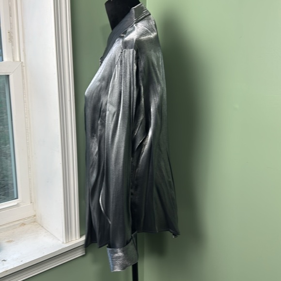 Working Classics designs, metallic silver, button-down blouse, 18 - Picture 3 of 6